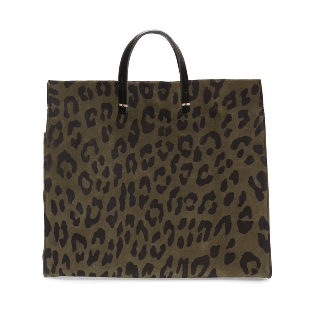 Clare V Simple Animal Print Suede Tote In Army Pablo Cat